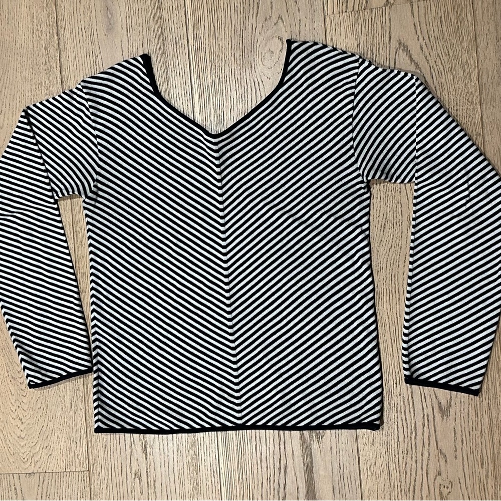 Armani Collezioni Black and White Striped Long Sleeve Top